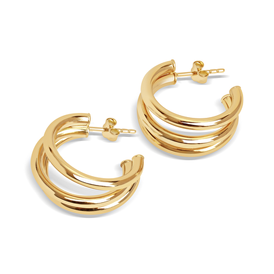 14 Ayar Sarı Altın Üçlü Halka Küpe