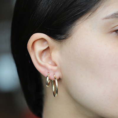 14 Ayar Sarı Altın Burgu Halka Küpe