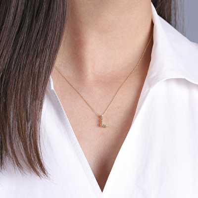 14 Ayar Sarı Altın L Harf Kolye