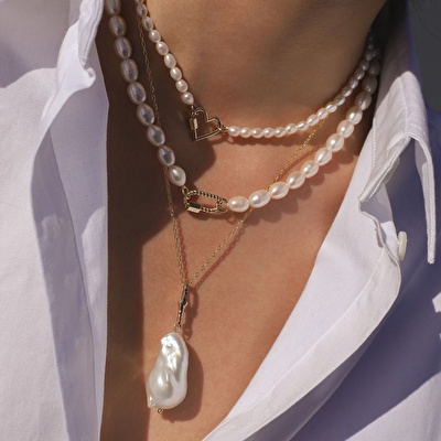 14 Ayar Sarı Altın İnci Gerdanlık