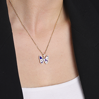 14 Ayar Sarı Altın Kelebek Hayvan Figürlü Kolye