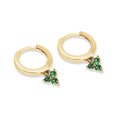 14 Ayar Sarı Altın Yeşil Taşlı Küpe