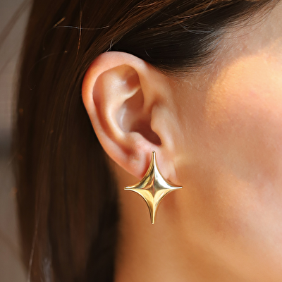 14 Ayar Sarı Altın Kutup Yıldızı Küpe