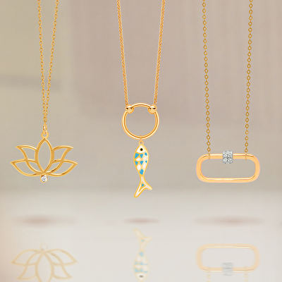 14 Ayar Sarı Altın Lotus Çiçek Kolye