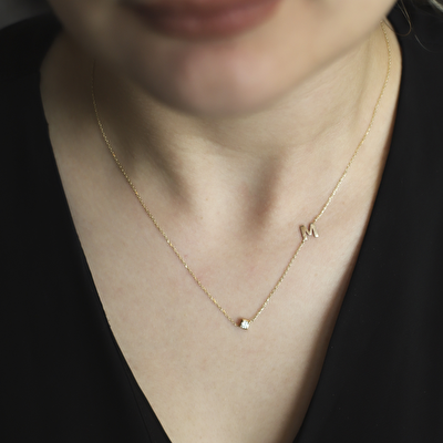 14 Ayar Sarı Altın Taşlı Harf Kolye