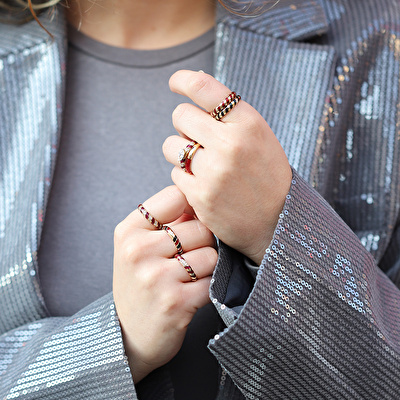 14 Ayar Sarı Altın Kırmızı Mineli Yüzük