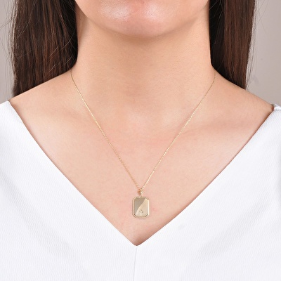 14 Ayar Sarı Altın Plaka Kolye