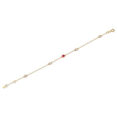 14 Ayar Sarı Altın Kırmızı Taşlı Bileklik