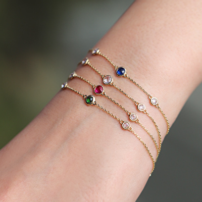 14 Ayar Sarı Altın Kırmızı Taşlı Bileklik