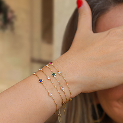 14 Ayar Sarı Altın Kırmızı Taşlı Bileklik