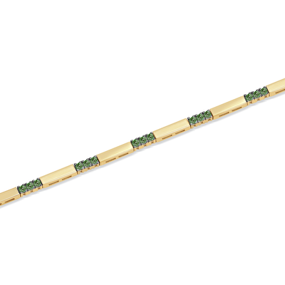 14 Ayar Sarı Altın Yeşil Taşlı Bileklik