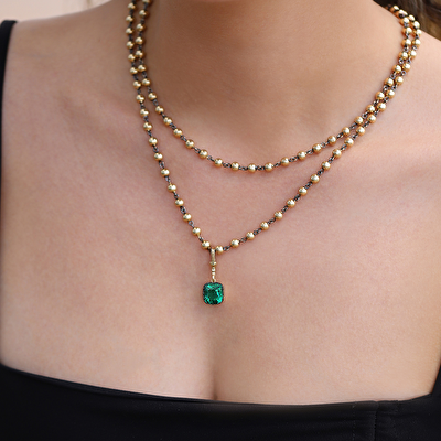 14 Ayar Sarı Altın Yeşil Taşlı Kolye Ucu