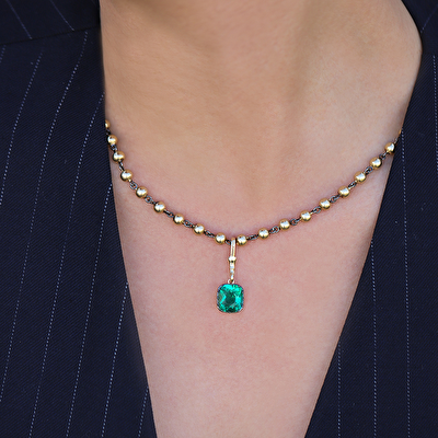 14 Ayar Sarı Altın Yeşil Taşlı Kolye Ucu