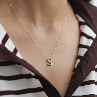 14 Ayar Sarı Altın S Harf Kolye