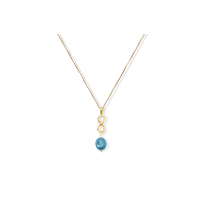 14 Ayar Sarı Altın Mavi Taşlı Sonsuzluk Figürlü Kolye