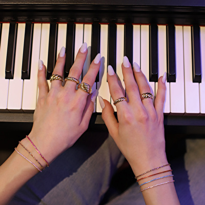 14 Ayar Sarı Altın Mor Taşlı Suyolu Bileklik