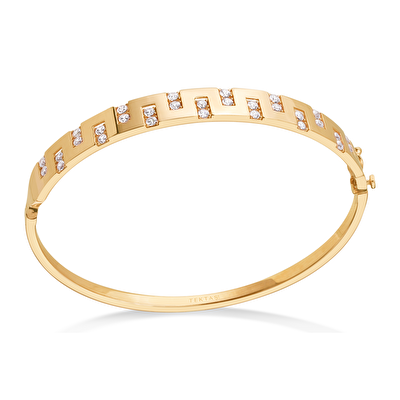 14 Ayar Sarı Altın Taşlı Kelepçe Bilezik