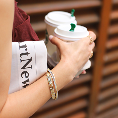 14 Ayar Sarı Altın Taşlı Kelepçe Bilezik