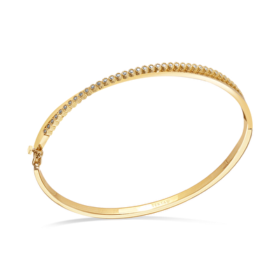 14 Ayar Sarı Altın Taşlı Kelepçe Bilezik