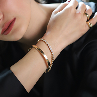 14 Ayar Sarı Altın Kibrit Çöpü Kelepçe Bilezik