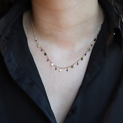 14 Ayar Sarı Altın Siyah Taşlı Kolye