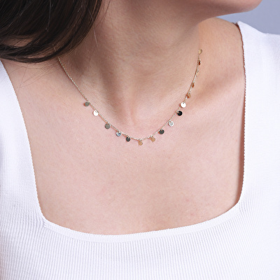 14 Ayar Sarı Altın Pullu Kolye