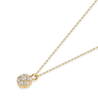 14 Ayar Sarı Altın Minimal Taşlı Çiçek Kolye