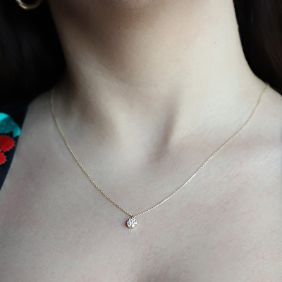 14 Ayar Sarı Altın Minimal Taşlı Çiçek Kolye