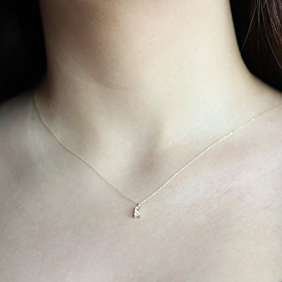 14 Ayar Sarı Altın Minimal Baget Kolye