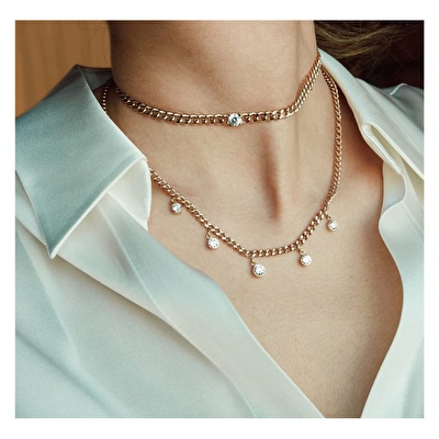 14 Ayar Sarı Altın Taşlı Choker Kolye