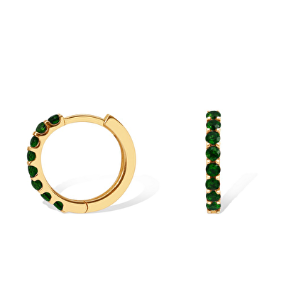 14 Ayar Sarı Altın Yeşil Taşlı Küpe