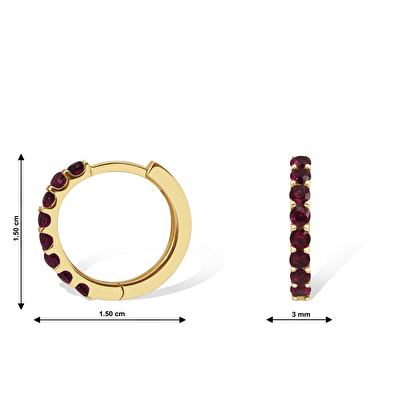 14 Ayar Sarı Altın Kırmızı Taşlı Küpe