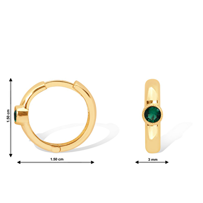 14 Ayar Sarı Altın Yeşil Taşlı Küpe