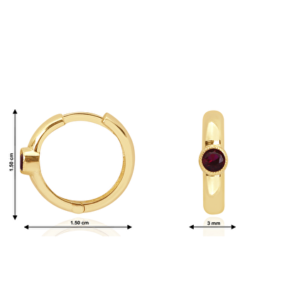 14 Ayar Sarı Altın Kırmızı Taşlı Küpe