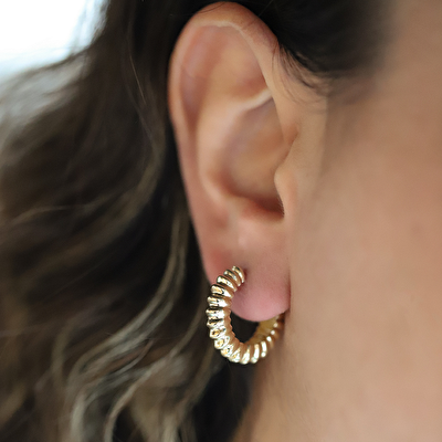 14 Ayar Sarı Altın Burgu Halka Küpe