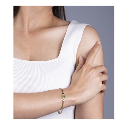 14 Ayar Sarı Altın Yeşil Taşlı Bileklik