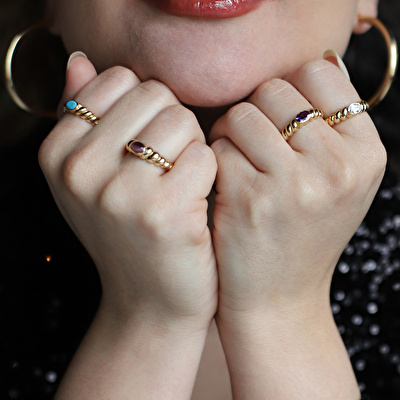 14 Ayar Sarı Altın Taşlı Burgu Yüzük