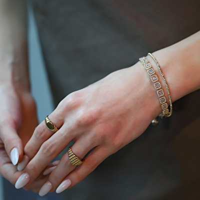 14 Ayar Sarı Altın Plaka Harf Yüzük