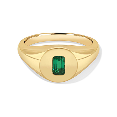 14 Ayar Sarı Altın Yeşil Taşlı Yüzük