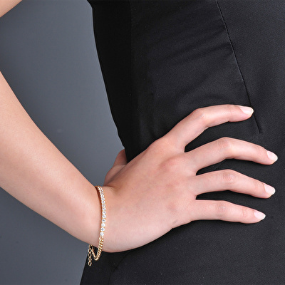 14 Ayar Sarı Altın Taşlı Zincir Bileklik