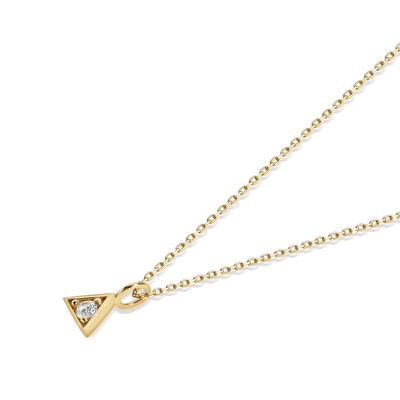 14 Ayar Sarı Altın Taşlı Üçgen Kolye