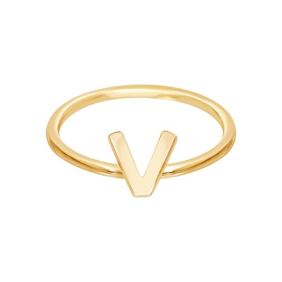 14 Ayar Sarı Altın V Harf Yüzük