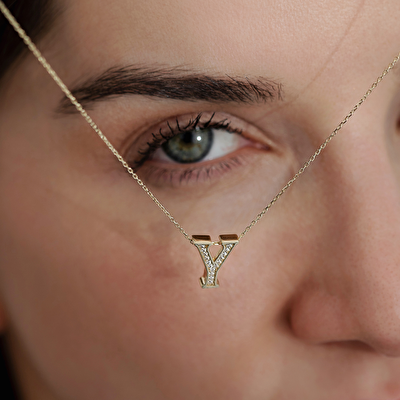 14 Ayar Sarı Altın Y Harf Kolye