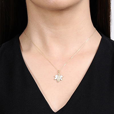 14 Ayar Sarı Altın Yaprak Çiçek Kolye