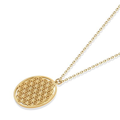 14 Ayar Sarı Altın Yaşam Çiçeği Figürlü Kolye