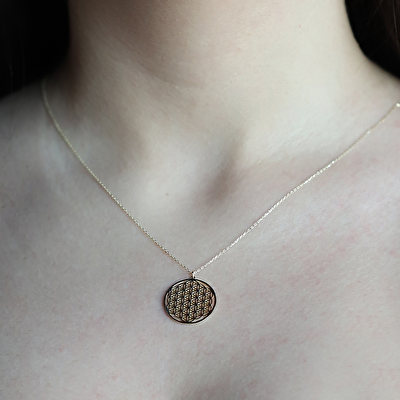 14 Ayar Sarı Altın Yaşam Çiçeği Figürlü Kolye