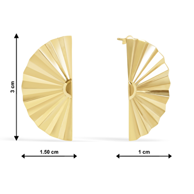 14 Ayar Sarı Altın Yelpaze Küpe