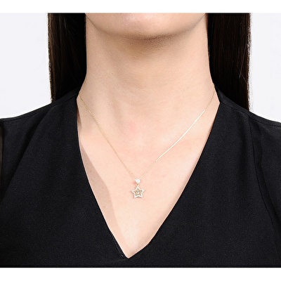 14 Ayar Sarı Altın Yıldız Figürlü Kolye