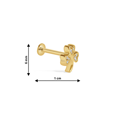 14 Ayar Sarı Altın Yonca Tragus Piercing