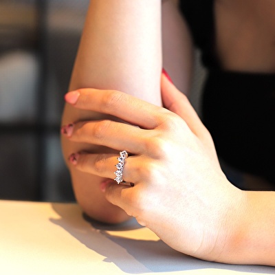 14 Ayar Sarı-Beyaz Altın Beştaş Yüzük